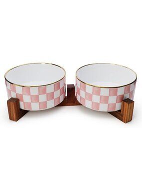 Stylish Checkered Ceramic Dog Bowls for Medium Dogs - Durable & Chic Pet Dish